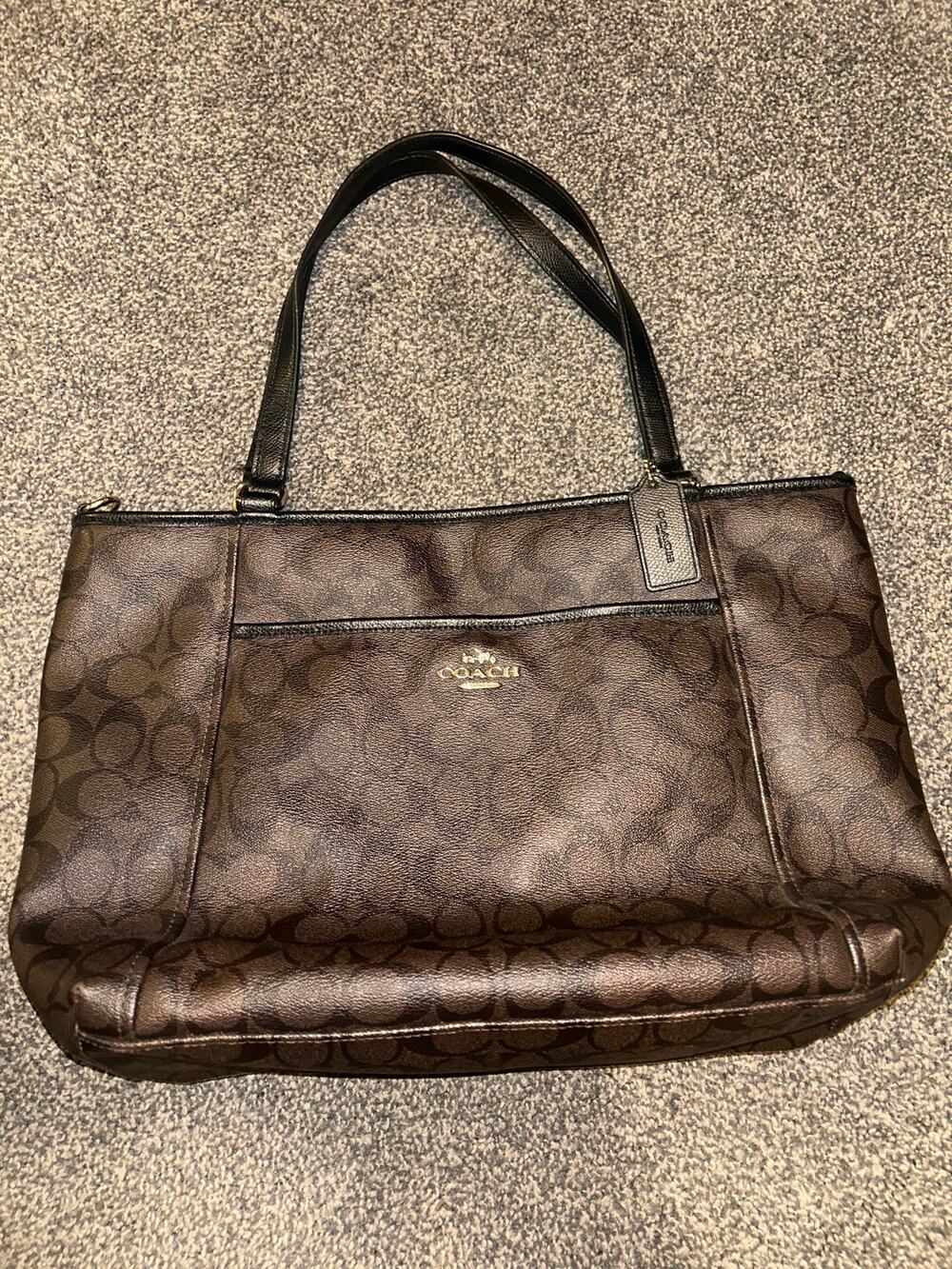 Coach Peyton signature pocket tote brown and black